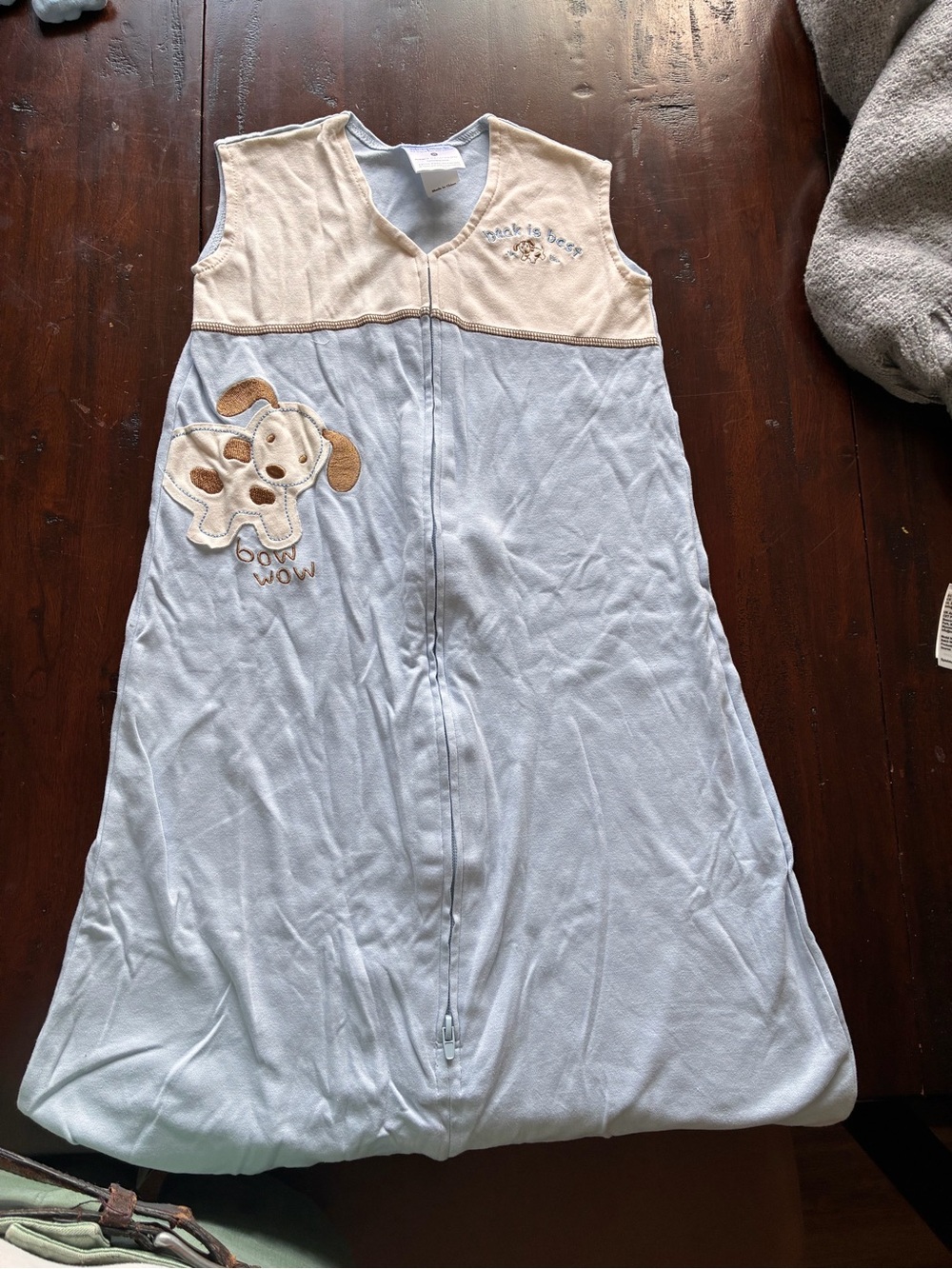 Halo Light Blue and Cream Sleeveless Sleep Sack with Puppy Applique
